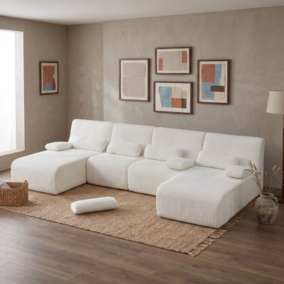 Canapé modulaire en U en forme de U, canapé en velours côtelé désossé avec support en mousse incurvé, coussins d'accoudoirs et conception compressée pour des salons confortables