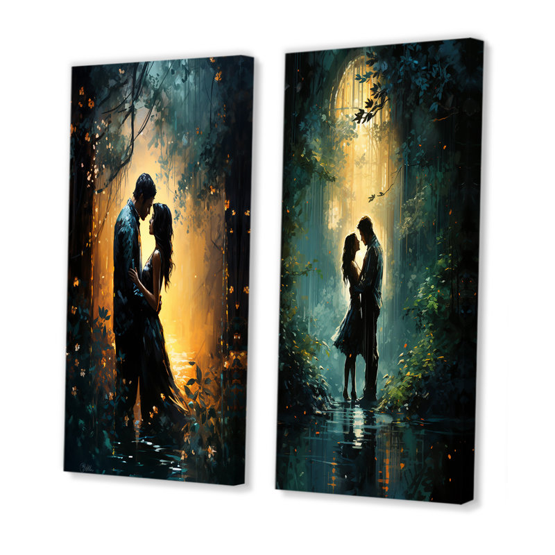 Twilight Tendresse Couple - Portrait romantique, ensemble de 2 reproductions d'art mural, Toile tendue, H 40 po x l 41 po