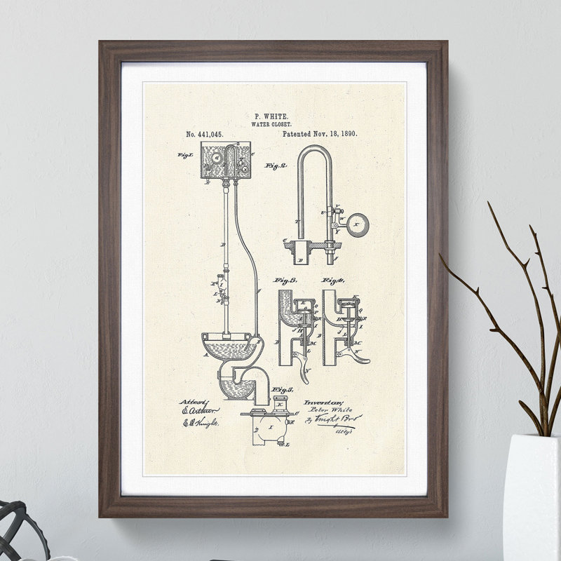 Toilet Water Closet Patent - Picture Frame Graphic Art, Walnut, 48cm H x 36cm W x 2cm D