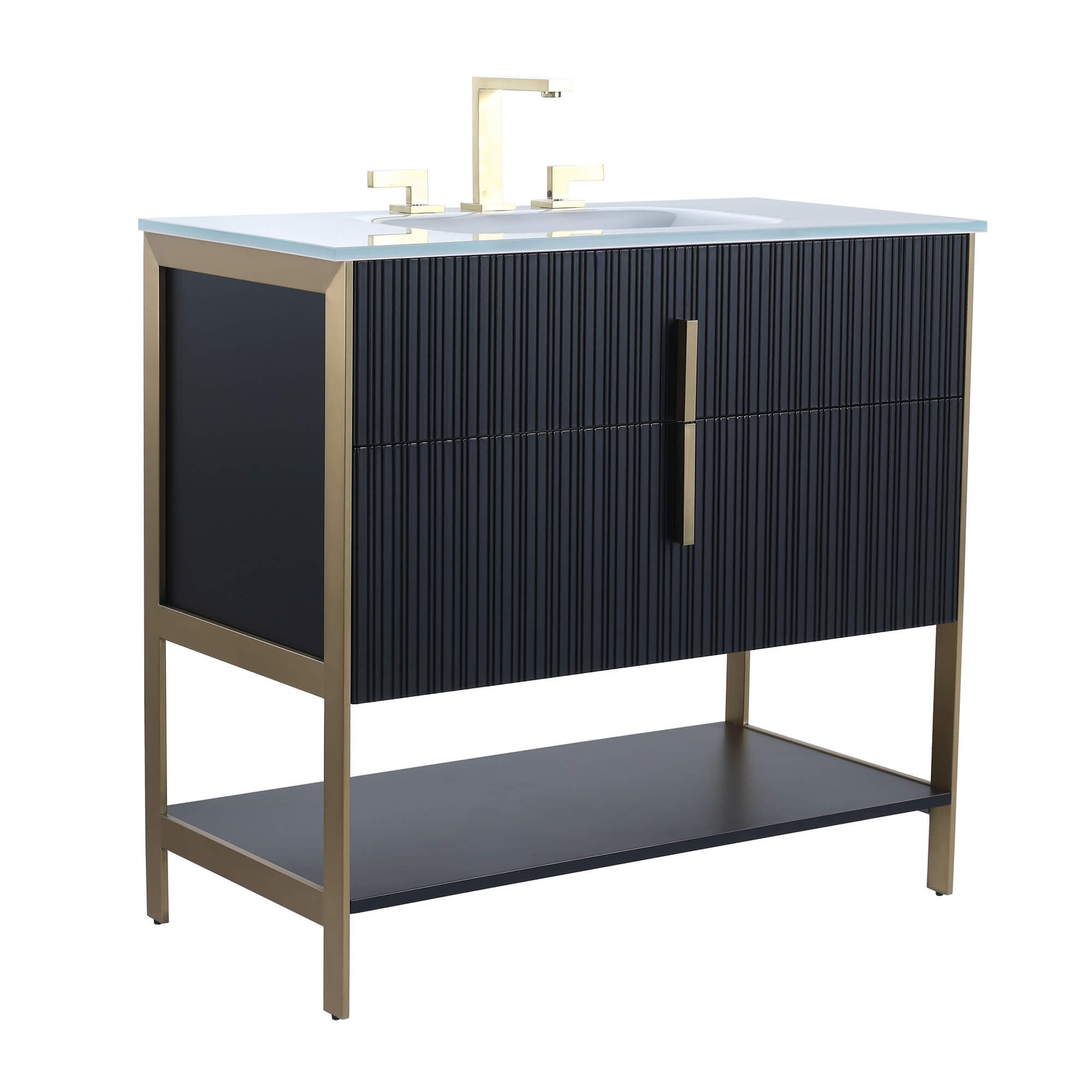 Everly Quinn 36'' Free Standing Single Bathroom Vanity with Glass Top