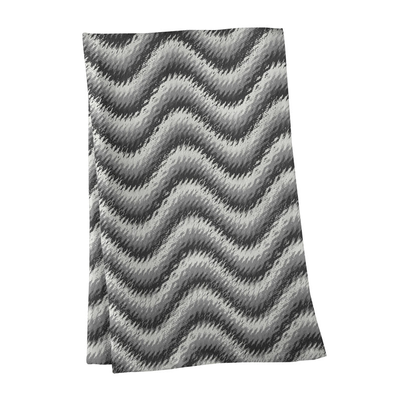 Torchon à rayures ondulées, Polyester sergé, Noir/gris/blanc
