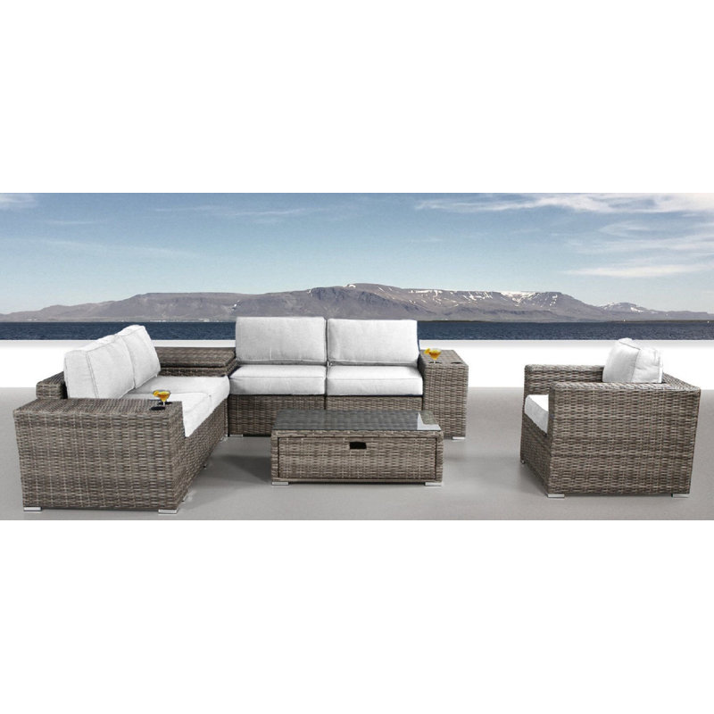 Leamon Wicker Fully Assembled 5 - Person Seating Group with Sunbrella Cushions, Sunbrella Canvas