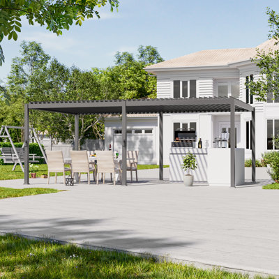 Outdoor Pergola with Adjustable Roof, Metal Hardtop Louvered Patio Gazebo, Weather-Resistant Outdoor Pergola for Patio, Deck, Porch, Yard