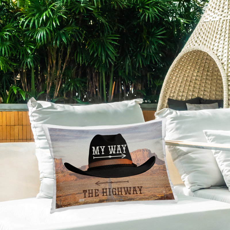 Coussin d'extérieur imprimé My Way or Highway Cowboy par Marcus Prime