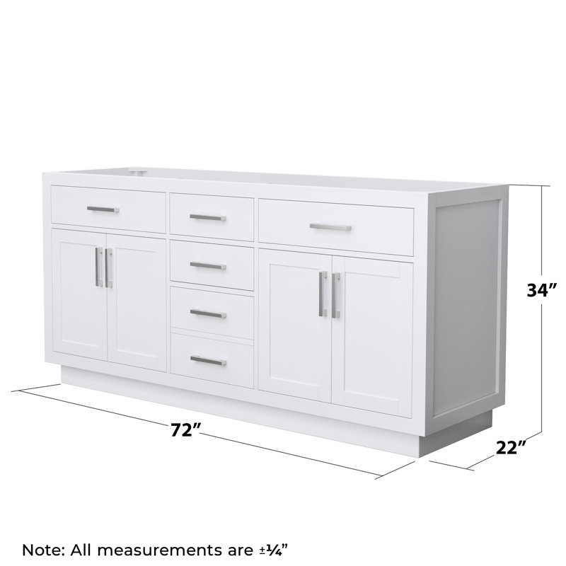 Base de meuble-lavabo double autoportant de 71 po Beckett, Blanc / nickel brossé