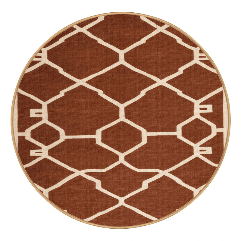 Tapis brun treillis lavable à la machine, Rond 8 pi