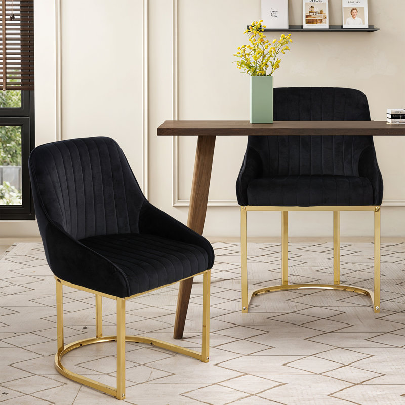 46cm H Velvet Upholstered Metal Wing Back Armchair, Black