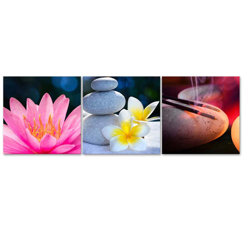 Flower Zen Stone - No Frame Panoramic Print on Canvas, 40cm H x 120cm W