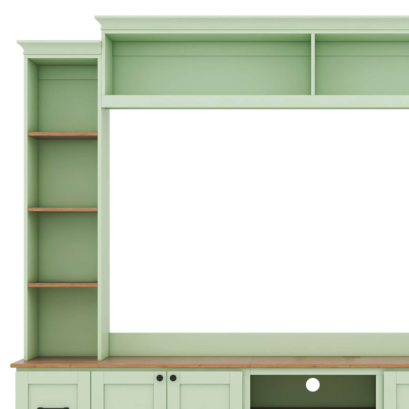 Meuble télé avec bibliothèque pour téléviseur de 70 po, centre de divertissement avec tablettes réglables, console multimédia avec tiroirs et armoires