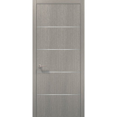Porte intérieure moderne en bois avec quincaillerie Planum 0020, panneau simple en chêne gris, cadre et moulures, pour salle de bain ou chambre à coucher, portes robustes - 45,7 cm x 213,4 cm