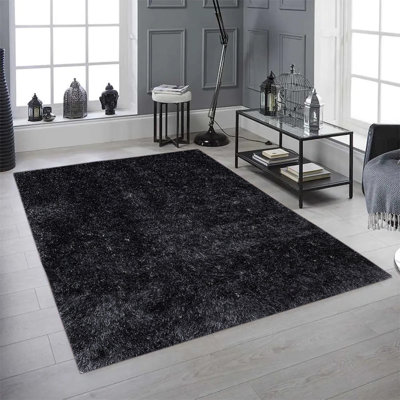 Tapis gris anthracite à poils longs Silken