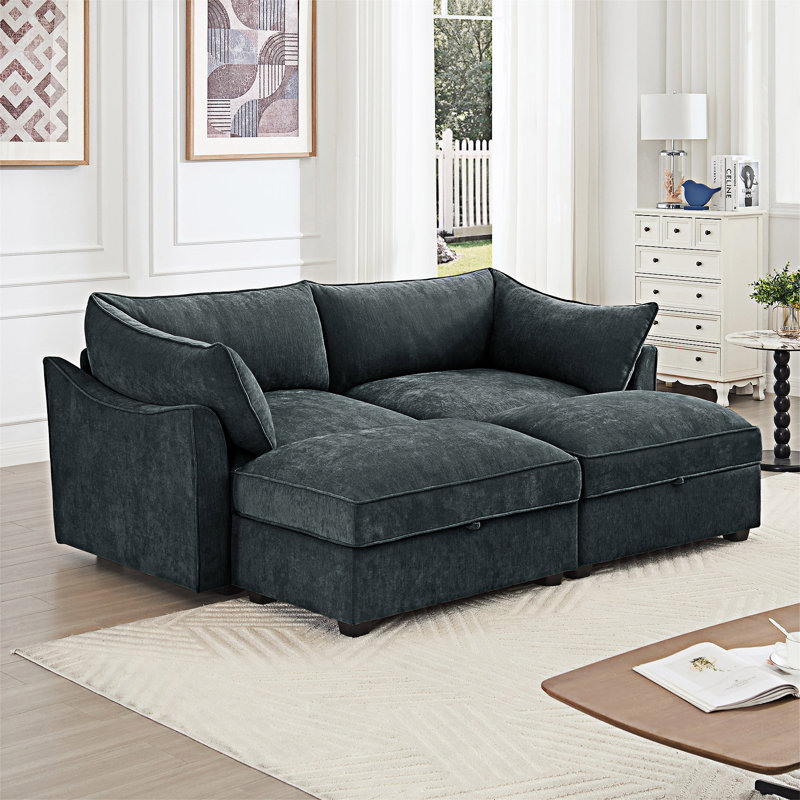 Canapé modulaire modulaire avec rangement et repose-pieds, Gris