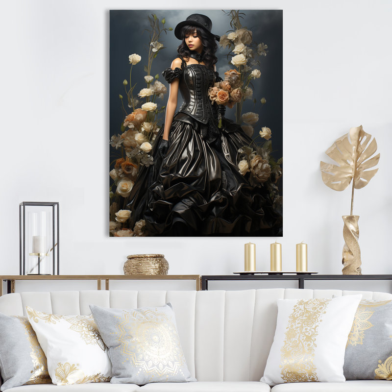 Victorian Charm Lady with Umbrella II - Art mural victorien, Toile tendue, H 32 po x l 24 po x P 1 po