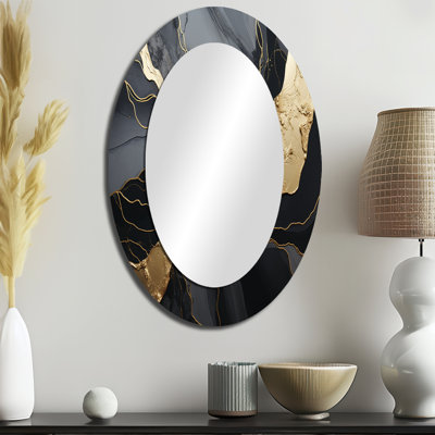 Minimalism Chrome Black And Gold Poteries - Abstract Oval Decorative Mirror On Metal