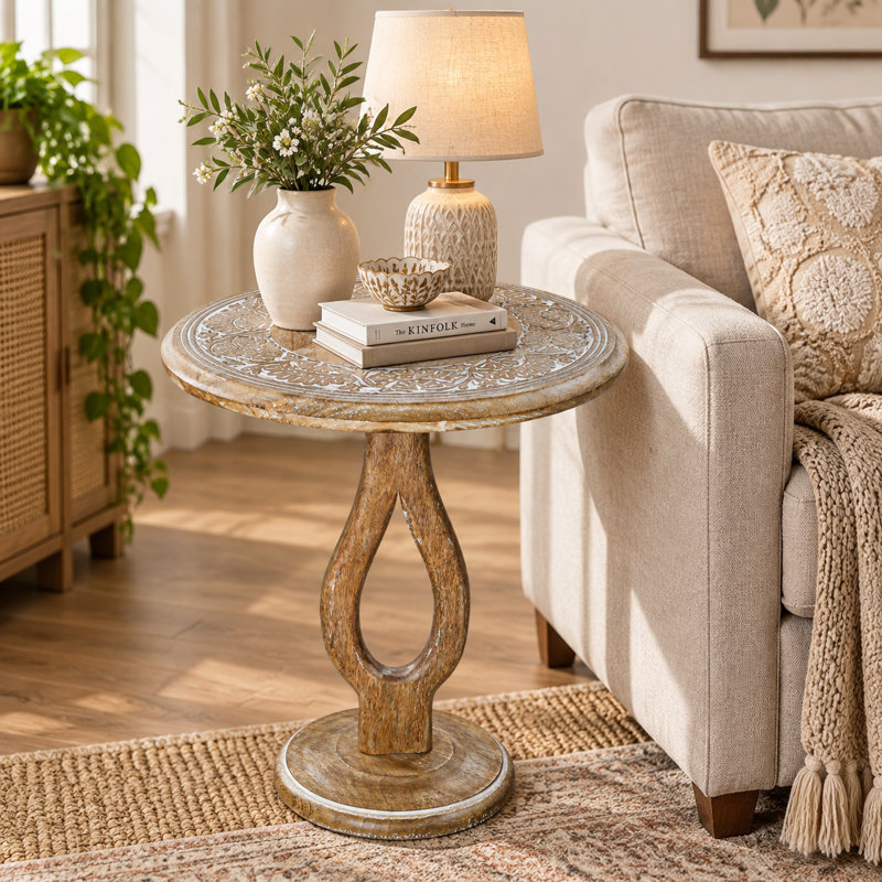 Solid Wood Accent End Table, White Wash