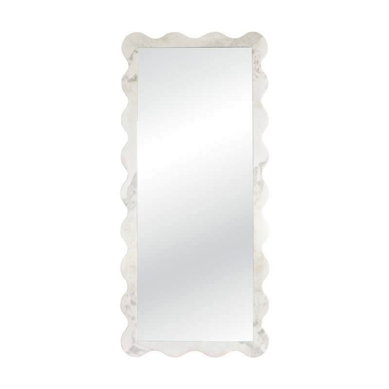 Deniz 35 in. x 79 in. Natural Stone Marble Scallop Framed Mirror