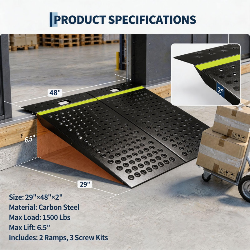 Rampe de chargement pour abri de jardin (lot de 2) – 74 cm x 61 cm, capacité de 680 kg, rampe en métal antidérapante, revêtement antirouille, portable avec poignée de transport pour tondeuses à gazon, motos et petits VTT