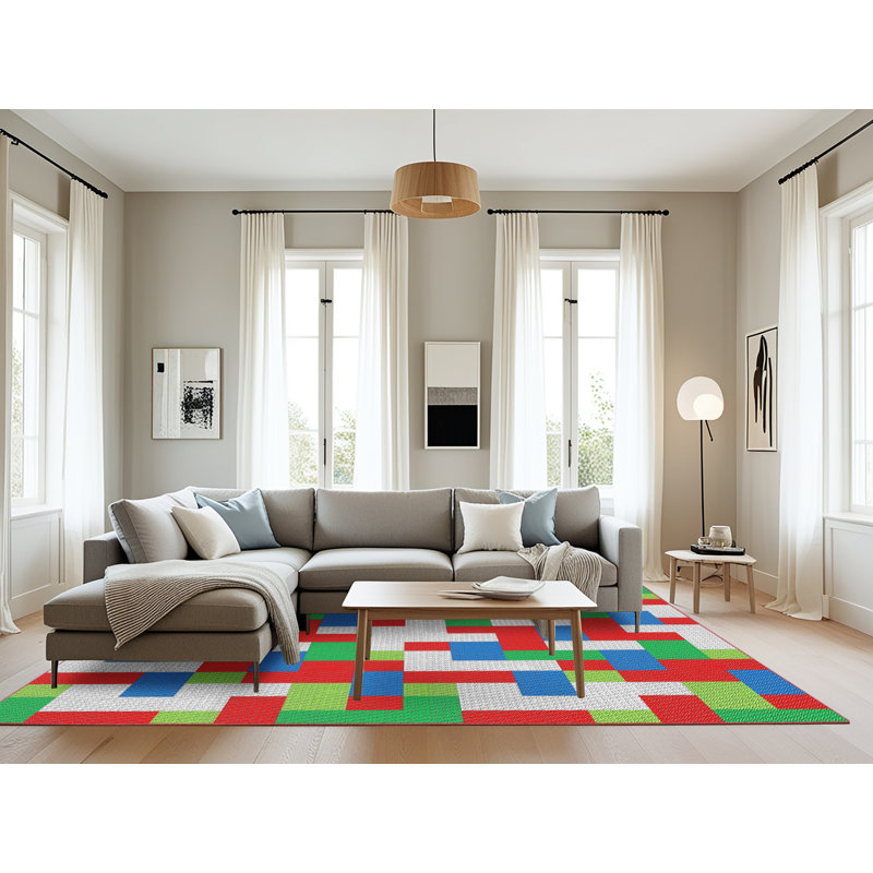Tapis vert à motif géométrique Kiker, Rectangle 8 pi x 10 pi