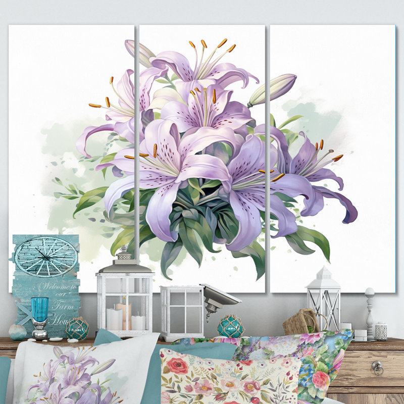 «Symphonie de lys mauve et vert», art mural en métal imprimé floral