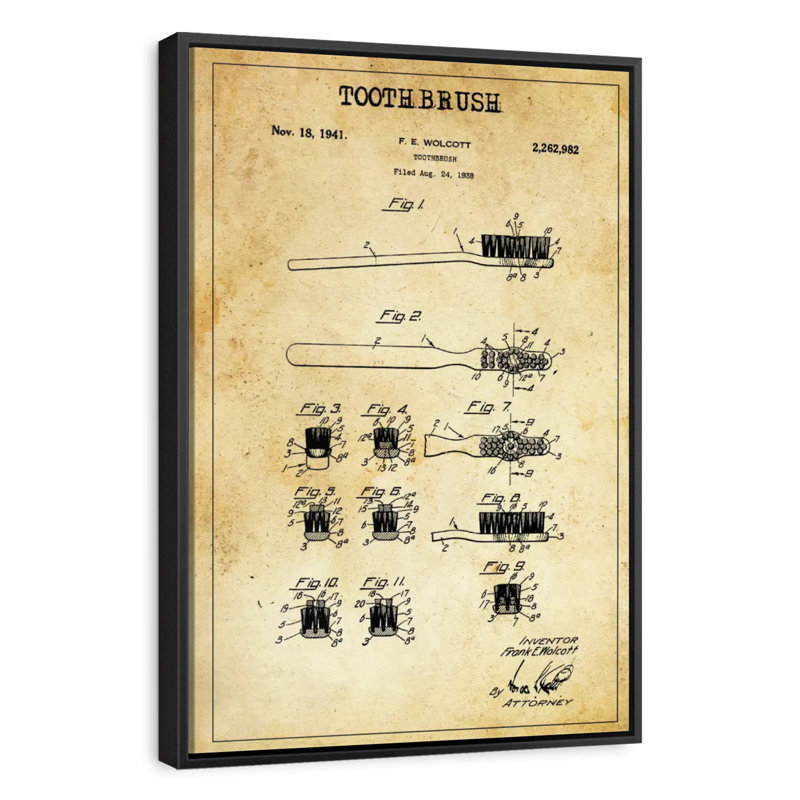 Brevet de brosse à dents, 31 po x 46 po, Cadre flottant noir