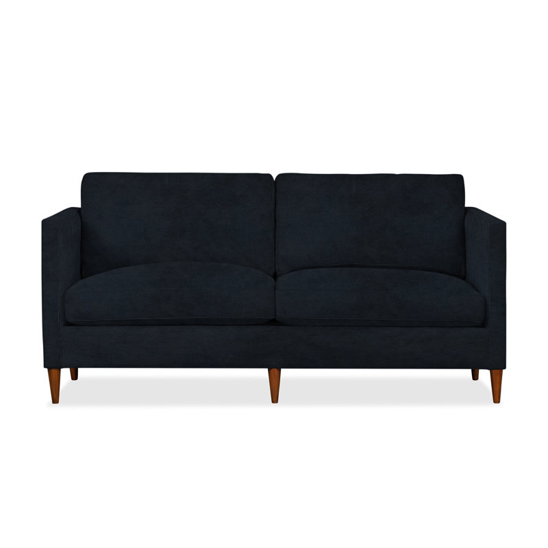 Clifford Upholstered Custom Studio Sofa, Bella Ink Blue Performance Velvet
