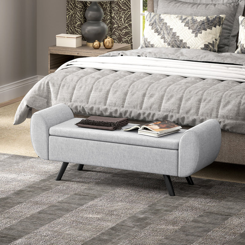 132cm Wide Solid Colour Storage Ottoman, Light Grey