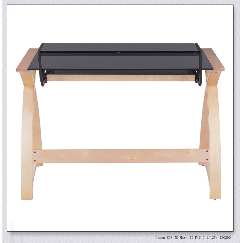 Bureau de style moderne Mid-Century avec plateau en verre trempé Bentley, parfait pour les espaces de travail élégants et fonctionnels.