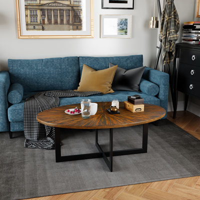 Wexford Collection val Solid Wood Veneer Coffee Table with Metal Frame – Rustic Industrial Living Room Accent Table, Sturdy Hardwood Top, Modern Farmhouse Style, 48"