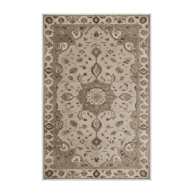 Tapis beige Tabriz lavable à la machine