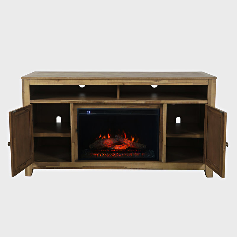 Montreal TV Stand for TVs up to 70" with Fireplace Included, Bryce Light Brown
