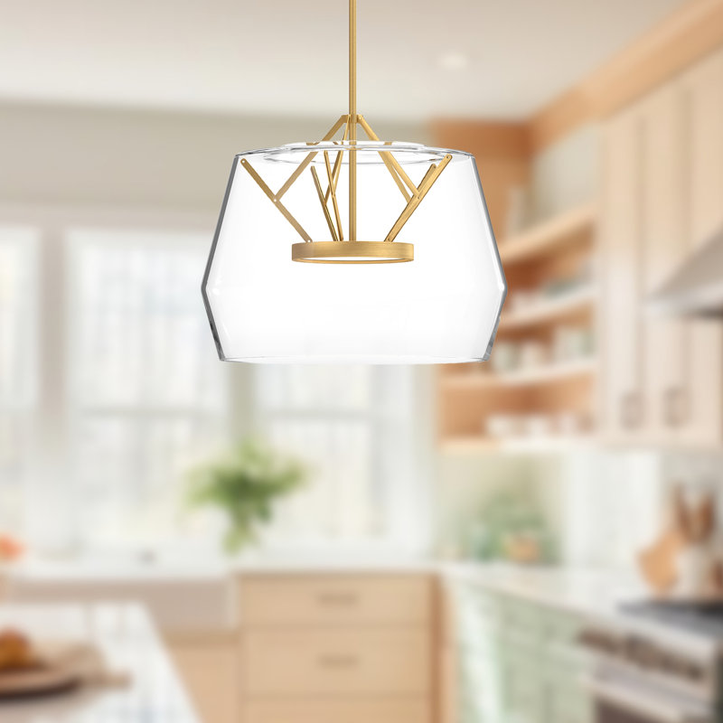 Luminaires suspendus Deco, Clear, H 11,75 po x l 17,75 po x P 17,75 po, Or brossé