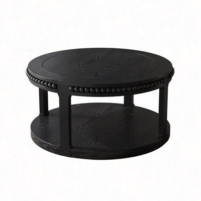 Two-Tier Rustic Solid Wood Coffee Table Storage Shelf Modern Furniture