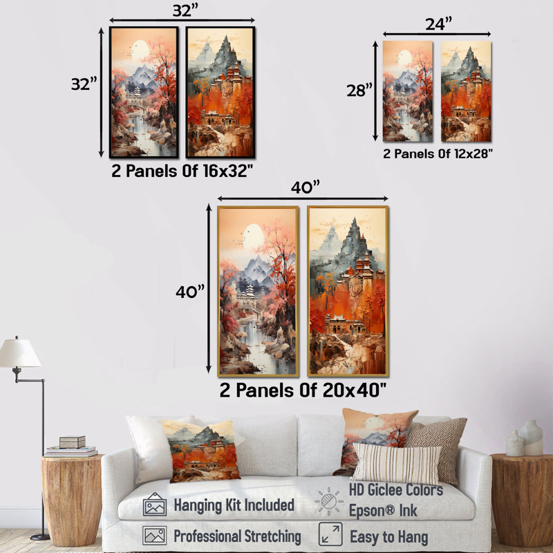 «Voyage le long de la route de la soie», art mural chinois sur toile, ensemble de 2, Toile tendue, H 28 po x l 25 po