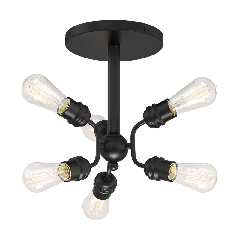 Plafonnier semi-encastré linéaire moderne Spoutnik à 6 lumières de 16,5 po Nester, Noir