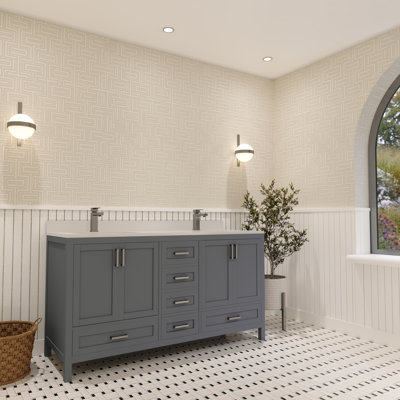 Rooh 60'' Double Bathroom Vanity with White Quartz Top