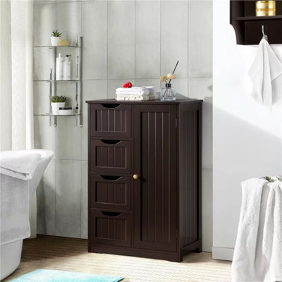 Wooden Bathroom Storage Cabinet With 4 Drawers & Cupboard, Gray