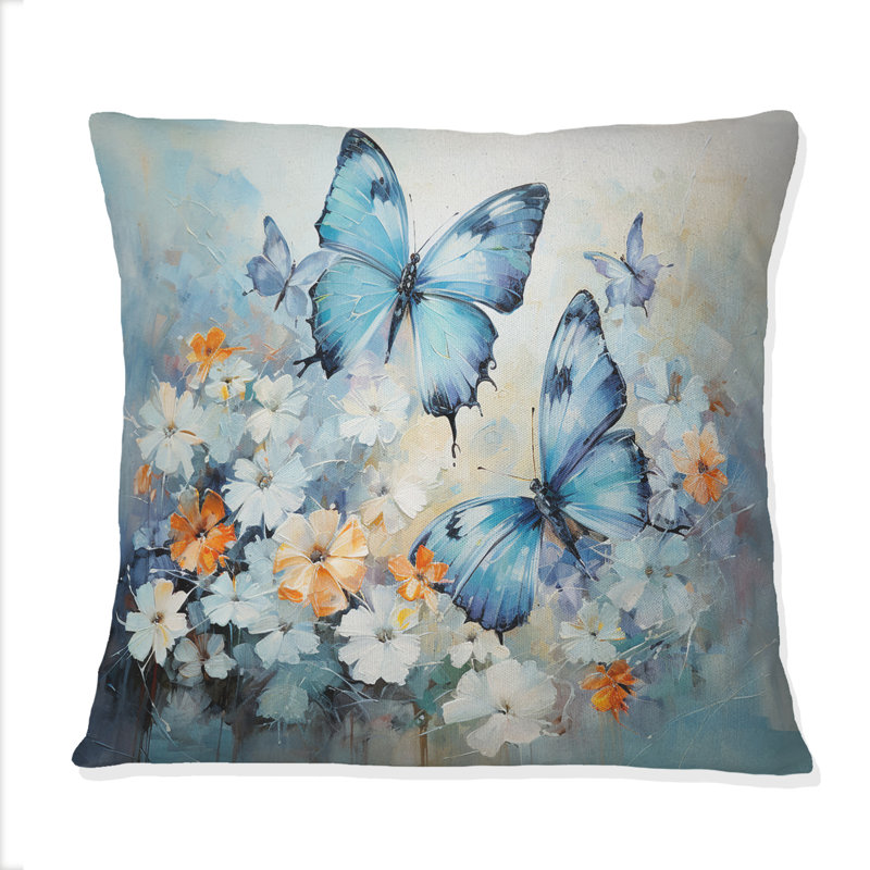 Coussin décoratif bleu et blanc Butterfly Symphony