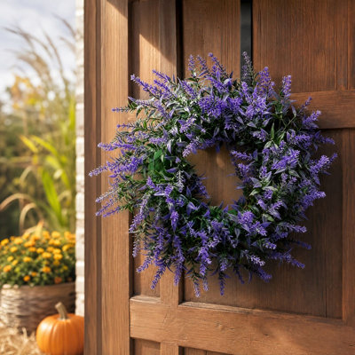 Couronne circulaire décorative en vigne avec feuillage violet pour entrée et intérieur, 34 cm (13,5 po)