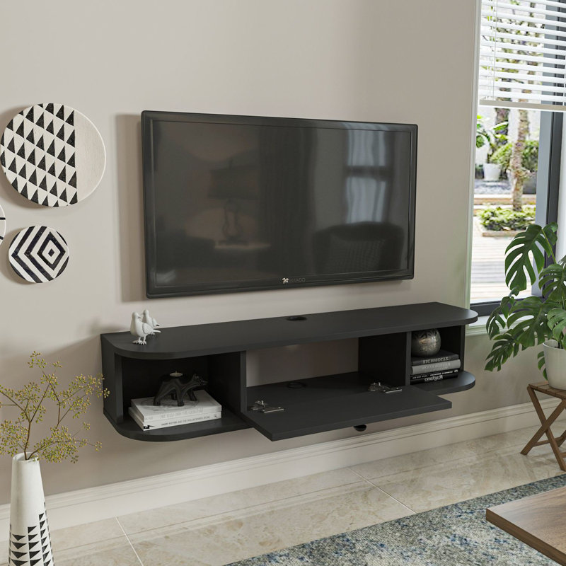 Meuble télé 47,2 po x 9,6 po x 23,0 po Bruce Anthracite Bruce | 100% panneau de particules enduit de mélamine, épaisseur: 0,7 pouce | Conception élégante pour le salon et les espaces de divertissement, finition durable et élégante