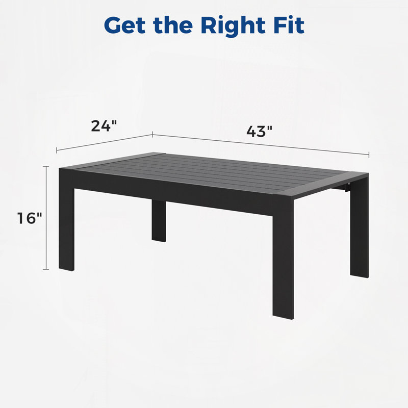 Patio Coffee Table With Rectangular Top,4 Legs and 4 Legs, Black