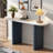 Narrow Console Table With Oval Marble Top, Curved Legs And Triangular-designed Base-1823264668
