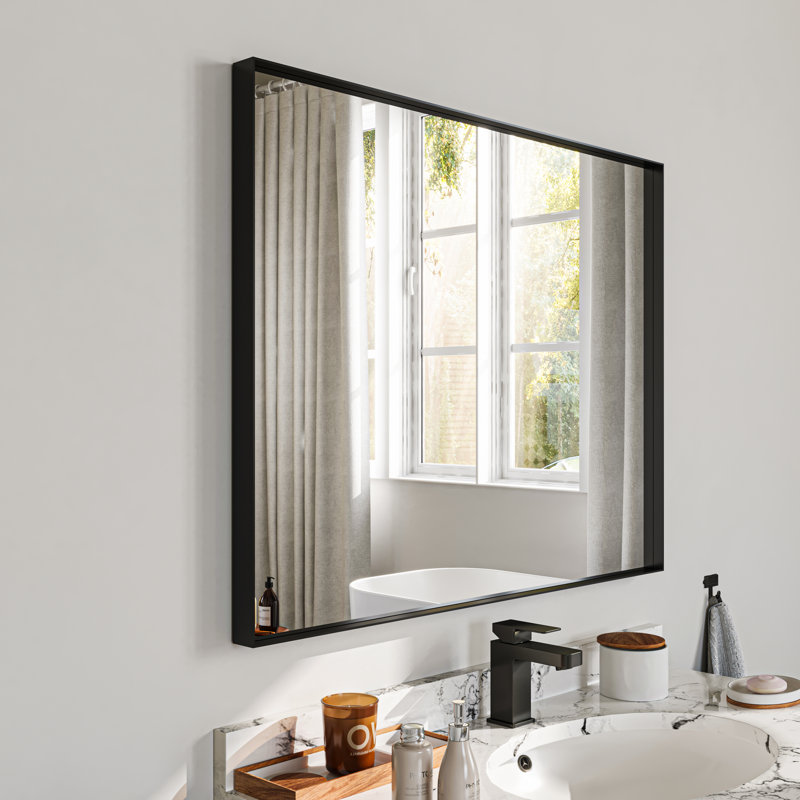 Miroir de salle de bain mural, Noir, noir, noir, noir, 28 po x 36 po