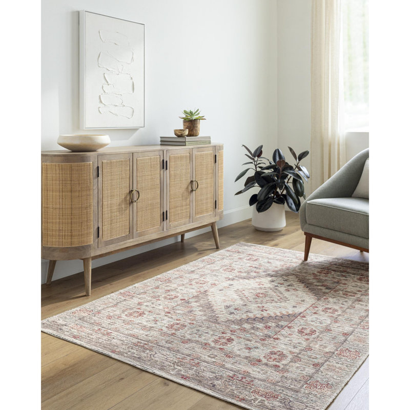 Sabrina Light Gray Machine Washable Area Rug, Rectangle 9'10" x 13'
