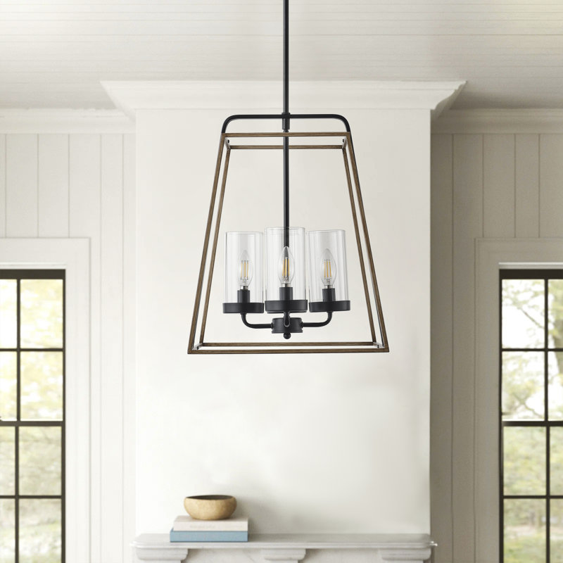 4-Light matte black iron dimmable glass pendant lamp