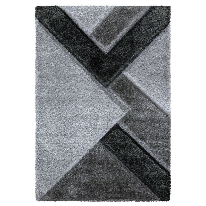Hults Shaggy Silver/Grey Rug, Rectangle 160 x 230cm