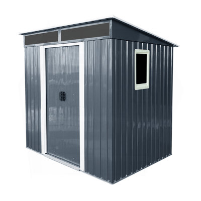 6Ft X 5Ft Outdoor Metal Storage Shed With Window And Transparent Plate For Garden, Lawn (Black And White)