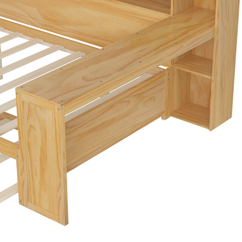 Multi-functional Daybed With Desk, Trundle And Bookcase, Natural, Full