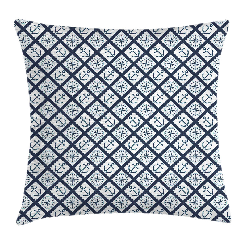 Housse de coussin carrée à icônes nautique anchor windrose icons, 24 po x 24 po