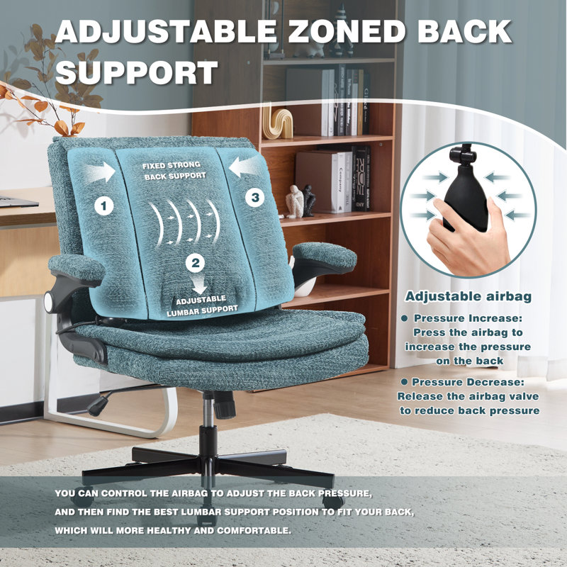 Modern Cross Legged Office Chair With Adjustable Armrest And Swivel Wheels, Dark Green