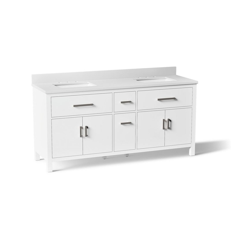 Kresla 60 In. Bathroom Vanity Cabinet With Sinks And Quartz Top, White, Brushed Nickel, 72"